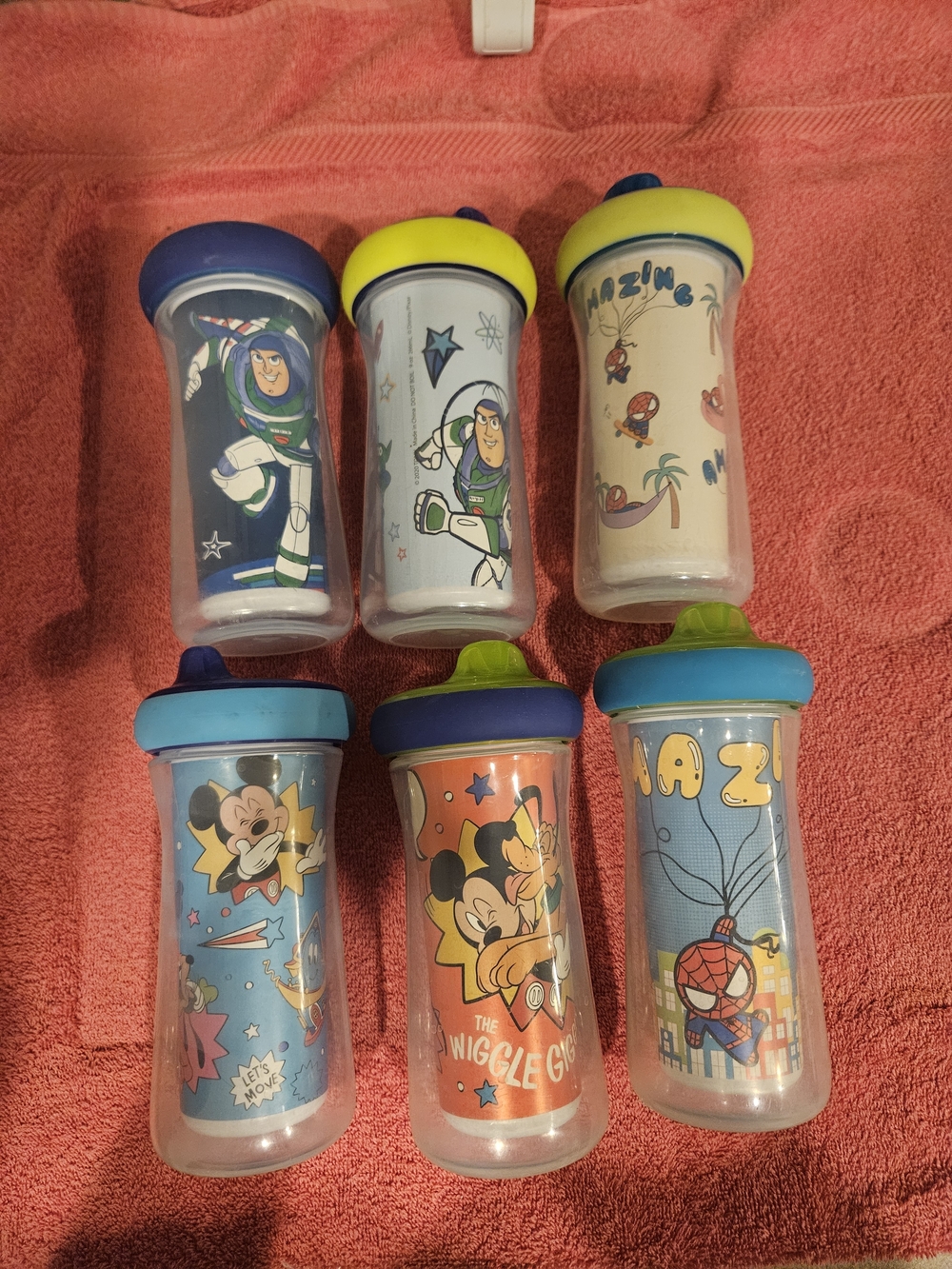 Disney Kids Character Sippy Cup Set - Blue, Yellow, Green Lids